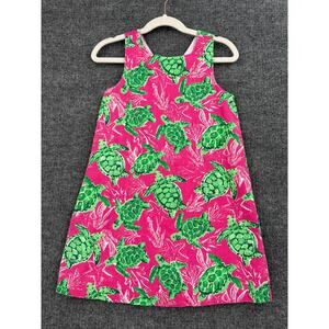 Tommy Bahama Girls Turtle Print A-Line Shift Dress Size 5 Exposed Zipper Lined